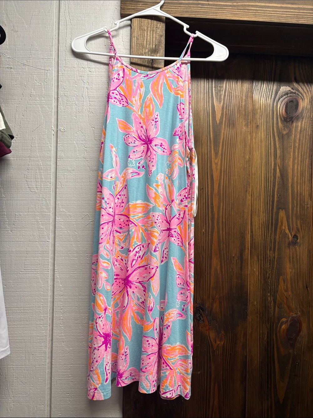 Lilly Pulitzer Light Blue Floral Slip Dress with Pink and Orange Accents